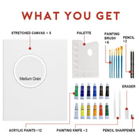 PHOENIX Stretched Canvas for Painting 16x20 Inch/5 Value Pack, 8 Oz Triple Primed 5/8 Inch Profile 100% Cotton White Blank Canvas, Large Framed Canvas for Oil Acrylic & Pouring Art