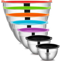 7 Piece Mixing Bowls with Lids for Kitchen, Stainless Steel Mixing Bowls Set Ideal for Baking, Prepping, Cooking and Serving Food, Nesting Metal Mixing Bowls for Space Saving Storage