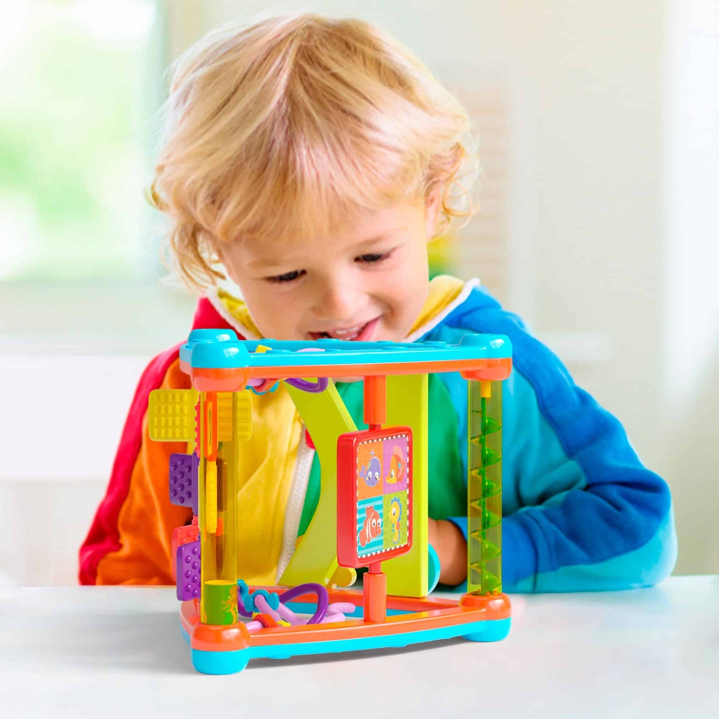 Lollipop Interactive Toddler Activity Triangle - Montessori Toys for Toddlers - Activity Cube for Play and Learning Educational Busy Cube with Shapes, Colors, and Spinners