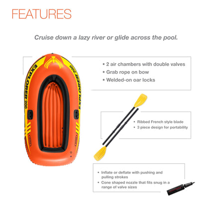INTEX 58331EP Explorer 200 Inflatable Boat Set: Includes Deluxe Aluminum Oars and Mini Hand-Pump – Dual Air Chambers – Grab Rope – 2-Person – 210lb Weight Capacity