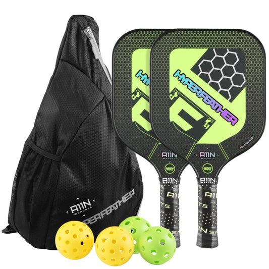 A11N HyperFeather Pickleball Paddles Set of 2 - USAPA Approved | 8OZ, Graphite Face & Polymer Core, Cushion Grip | 2 Indoor & 2 Outdoor Balls, 1 Sling Bag | Blue