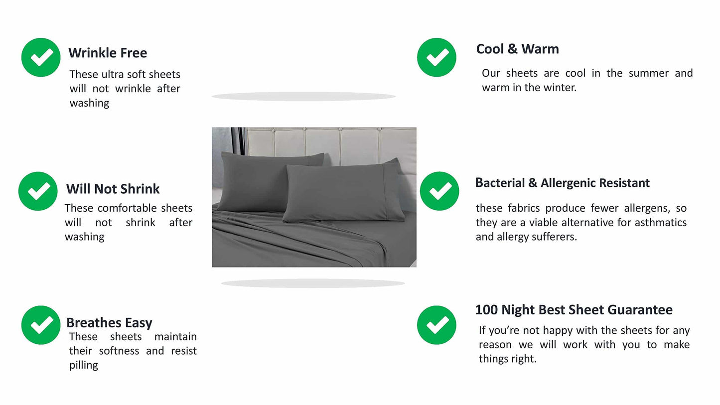 Queen 6PC Bed Sheet Set– Cooling, Hotel Quality 1800 Thread Count, Fade Resistant, Wrinkle Free, Ultra Soft, Shrink Resistant, Deep Pocket Bedding- 6 Piece Set