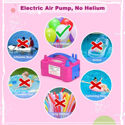 Electric Balloon Pump, Portable Electric Balloon Blower Machine Balloon Air Pump Dual Nozzle Rose Red 110V 600W Balloon Inflator for Party Decorations