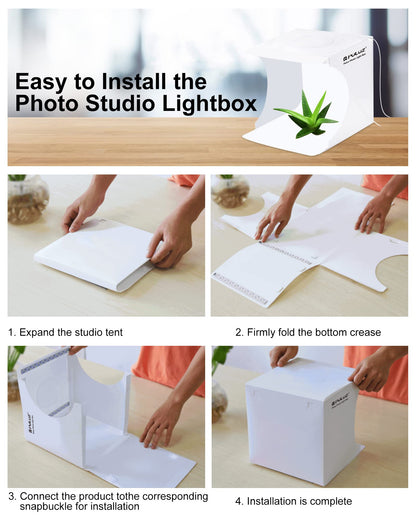 Photo Studio Box with LED Light, PULUZ 20cm Mini Portable Photography Lighting Tent Kit, White Foldable Shooting Softbox with 2x20 Lights + 6 Backdrops for Product Display