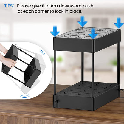 2 Pack Under Sink Organizer, 2 Tier Under Sink Organizers and Storage Bathroom Shelf Organizer Rack Multi-Purpose Bath Collection Baskets for Bathroom Kitchen Countertop Cabinet(Color:Black)