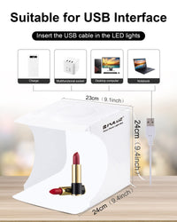 Photo Studio Box with LED Light, PULUZ 20cm Mini Portable Photography Lighting Tent Kit, White Foldable Shooting Softbox with 2x20 Lights + 6 Backdrops for Product Display