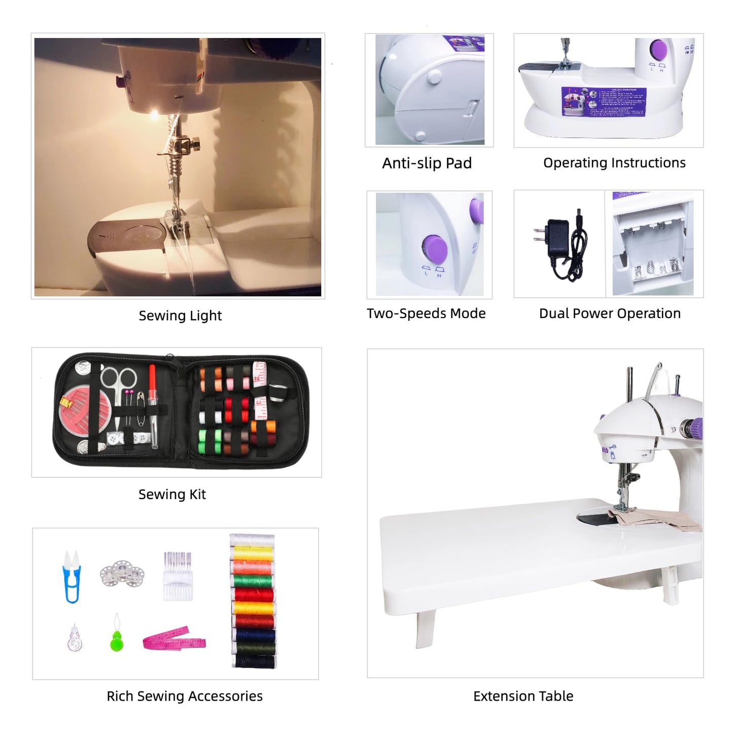 Mini Portable Sewing Machine with Kit, Extension Table, Foot Pedal, 2-Speed & Dual Switches – Perfect for Beginners & Kids