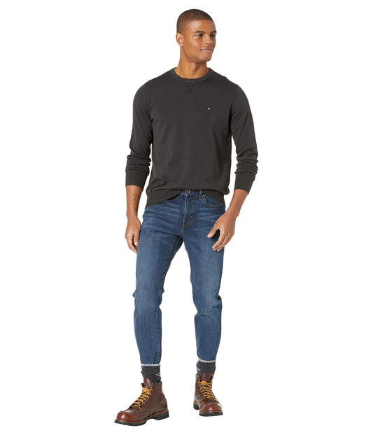 Tommy Hilfiger mens Signature Solid Cneck Sweater, Jet Black, Large US