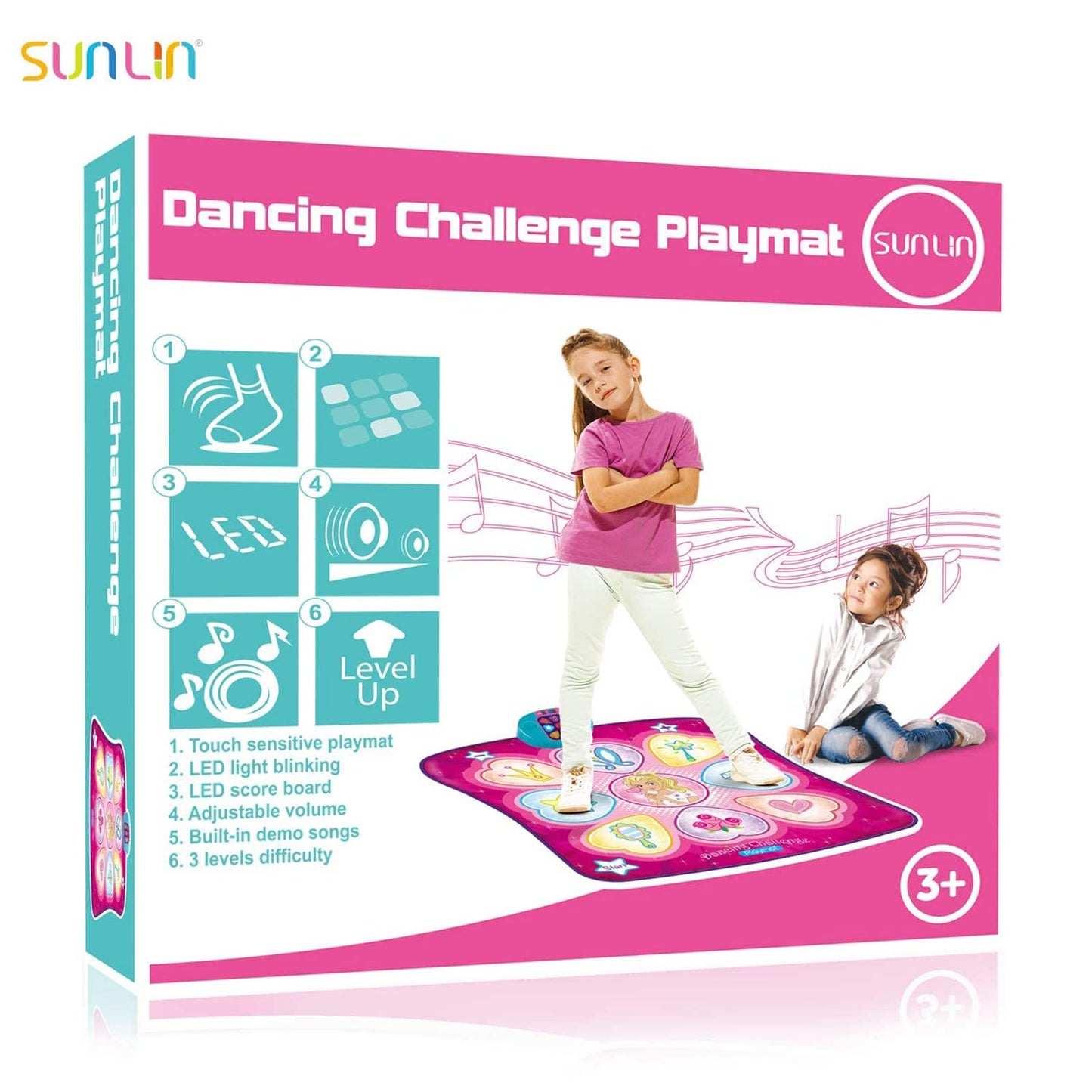 Sunlin Dance Mat - Dance Mixer Rhythm Step Play Mat - Dance Game Toy Gift for Kids Girls Boys - Dance Pad with LED Lights, Adjustable Volume, Built-in Music, 3 Challenge Levels