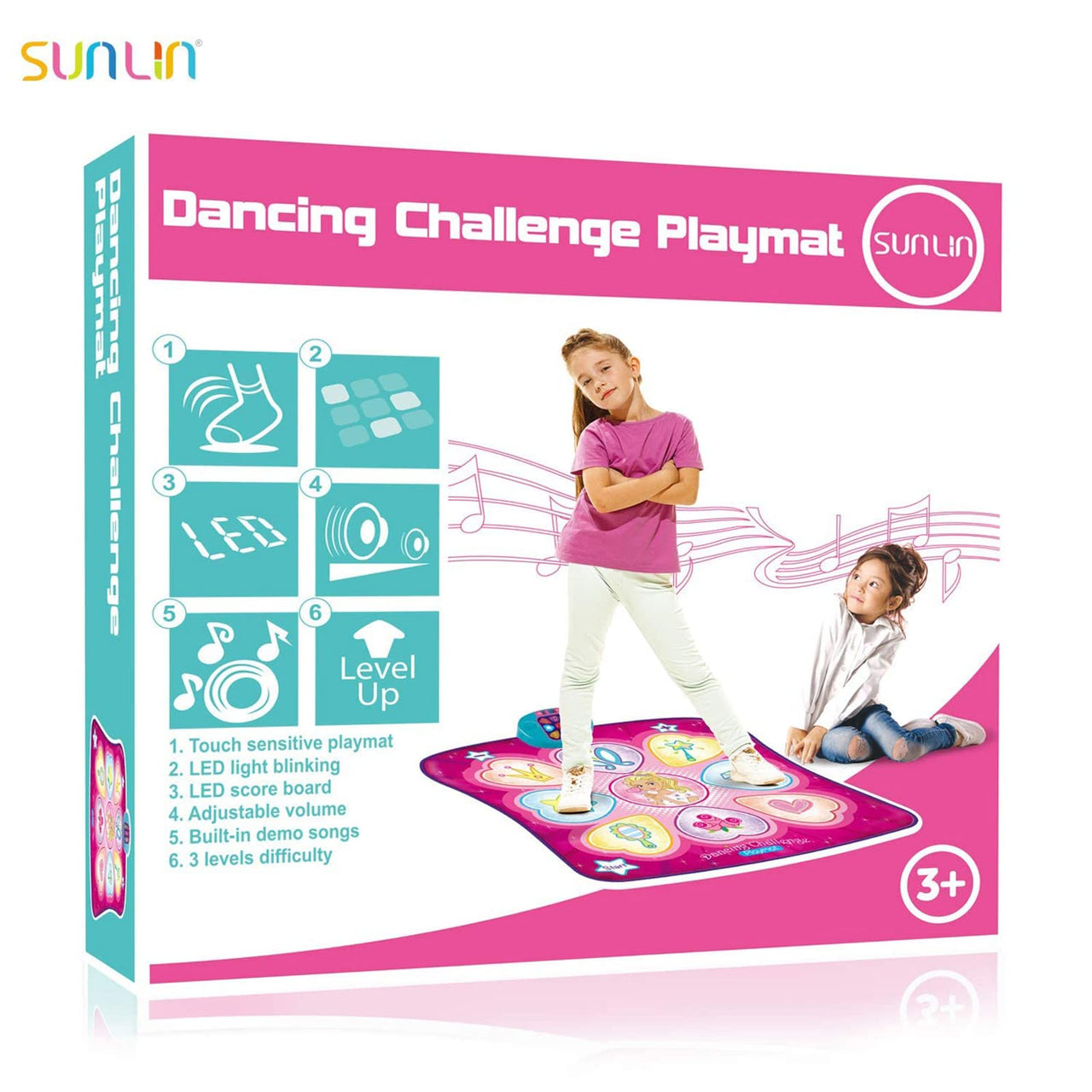 Sunlin Dance Mat - Dance Mixer Rhythm Step Play Mat - Dance Game Toy Gift for Kids Girls Boys - Dance Pad with LED Lights, Adjustable Volume, Built-in Music, 3 Challenge Levels