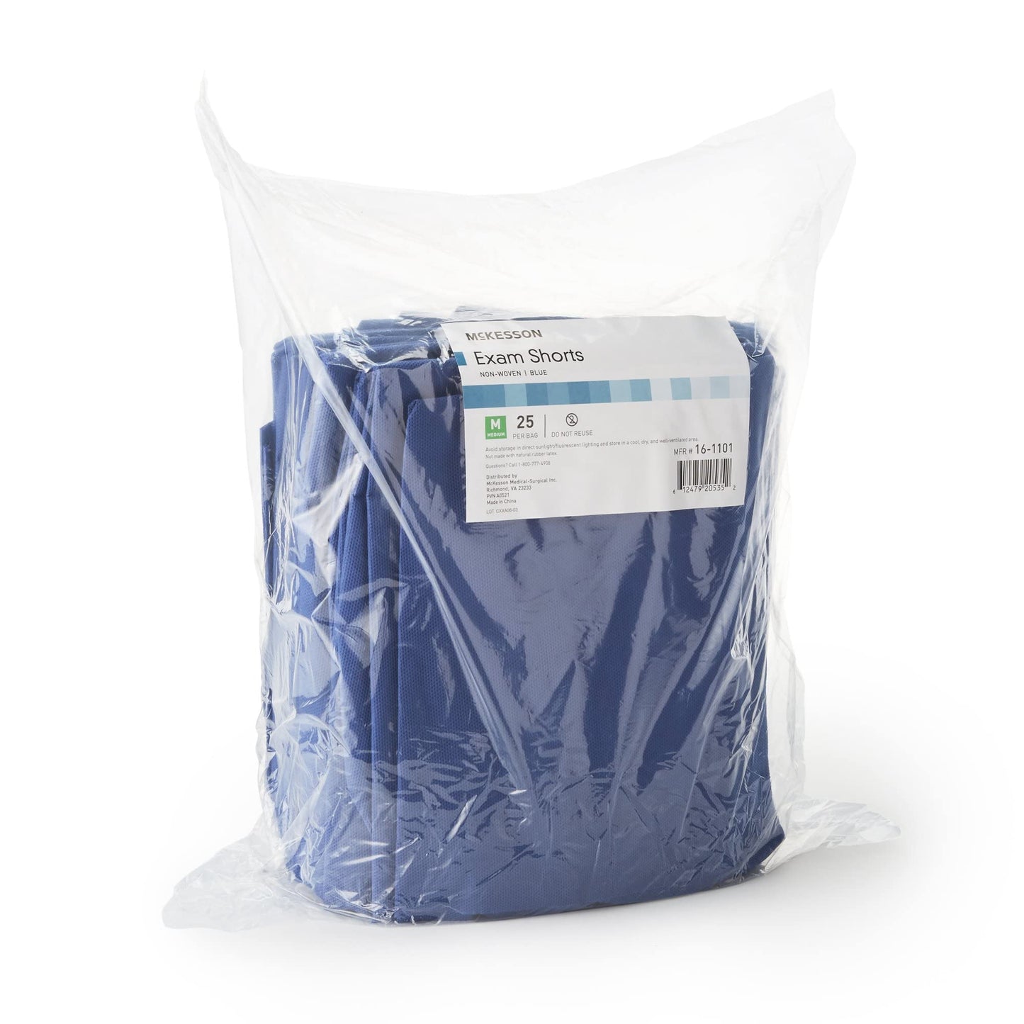 McKesson Patient Exam Shorts, Disposable - Non-Woven Material, Elastic Waist, Blue - Fits 38 in to 48 in Waist, Size XL, 25 Count