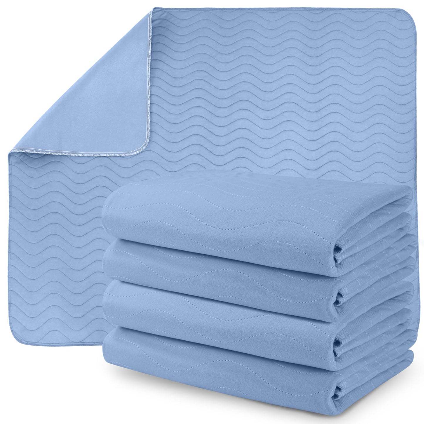 Utopia Bedding Waterproof Incontinence Bed Pads 34 x 36 Inches (Pack of 4, Blue), Washable and Reusable Underpads for Adults, Elderly and Pets, Absorbent Protective Pads