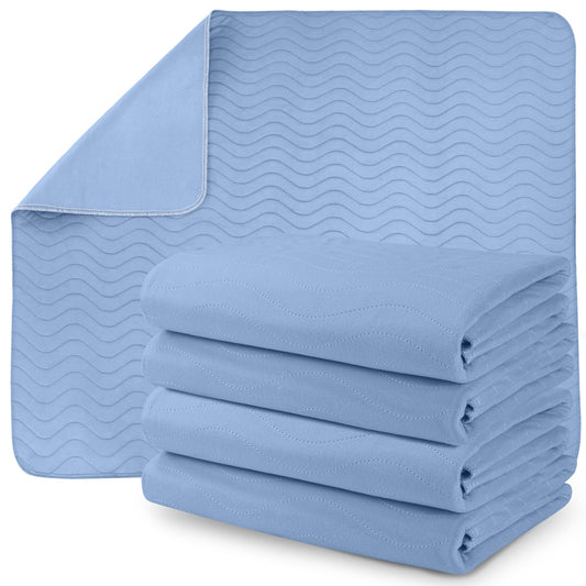 Utopia Bedding Waterproof Incontinence Bed Pads 34 x 36 Inches (Pack of 4, Blue), Washable and Reusable Underpads for Adults, Elderly and Pets, Absorbent Protective Pads