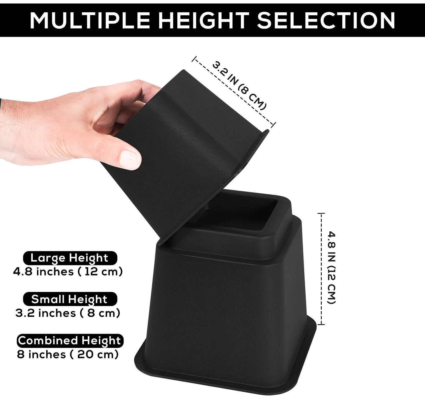 Utopia Bedding Adjustable Bed Furniture Risers - Elevation in Heights 3, 5 or 8 Inch Heavy Duty Risers for Beds - Supports up to 1,300 lbs - (Set of 4 Riser, Black)