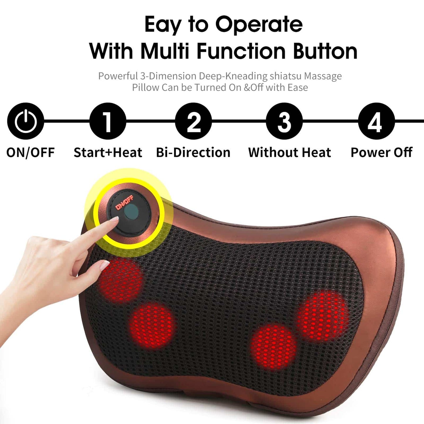 PTsolo Massage Pillow Shiatsu Neck & Back Massager with Heat Neck and Shoulder Massager with Deep Tissue Kneading Massager