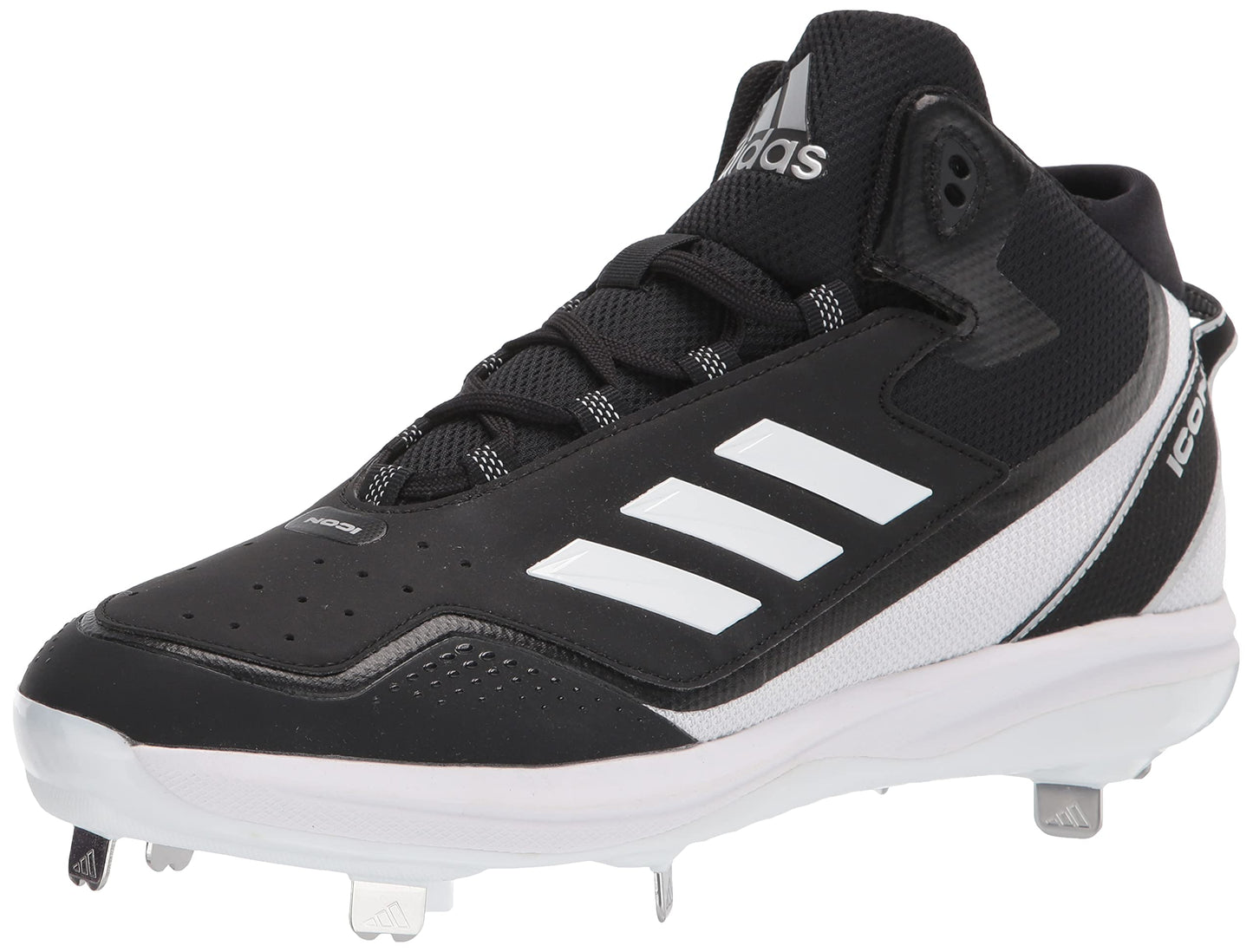 adidas Men's Icon 7 Mid Baseball Shoe Black/White/Silver Metallic 13