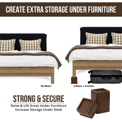 Utopia Bedding Bed Risers 2 Inch - Pack of 8 - Adjustable Furniture Risers 2 & 4 inch - Anti Slip Foam & Rubber Pad - Stackable Bed Lifts Risers Heavy Duty for Sofa, Bed, Table, Couch & Chair (Brown)