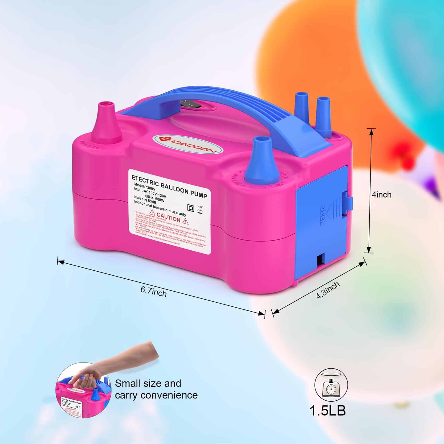 Electric Balloon Pump, Portable Electric Balloon Blower Machine Balloon Air Pump Dual Nozzle Rose Red 110V 600W Balloon Inflator for Party Decorations