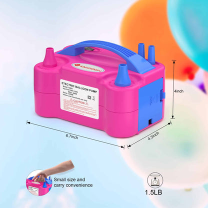 Electric Balloon Pump, Portable Electric Balloon Blower Machine Balloon Air Pump Dual Nozzle Rose Red 110V 600W Balloon Inflator for Party Decorations