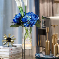 Flower Vase for Decor, Glass Table Vase Set for Flowers Plants, Clear Vase with Black Stand, Modern Decorative with Timer LED Lights Battery Operated Set of 2