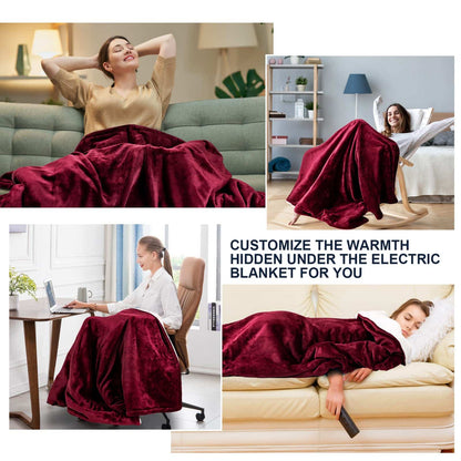 Qoosea Heated Blanket Electric Blanket Twin Size 50" x 60" Throw Soft Flannel Sherpa Heating Blanket Wrap with 10 Heating Levels 3 Timer Setting Warm for Home Office Use Red