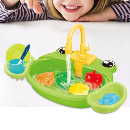 Kitchen Sink Toys, Kitchen Toy Accessories with Running Water, Coordination for, Frog Green