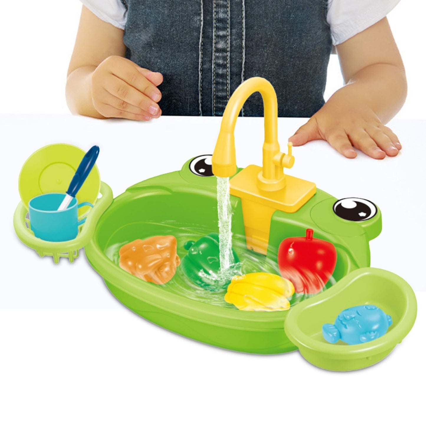 Kitchen Sink Toys, Kitchen Toy Accessories with Running Water, Coordination for, Frog Green