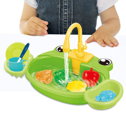 Kitchen Sink Toys, Kitchen Toy Accessories with Running Water, Coordination for, Frog Green
