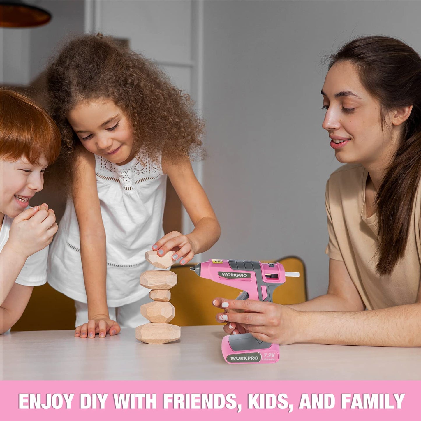 Pink Cordless Hot Melt Glue Gun, 7.2V Rechargeable Fast Preheating Glue Gun Kit with 20 Pc Premium Mini Glue Stick, Automatic-Power-Off Glue Gun for Art, Craft, Decoration - Pink Ribbon