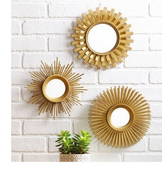 Wall Mirror Set 3 Piece Gold Living Room Decor Round Modern Style Decoration