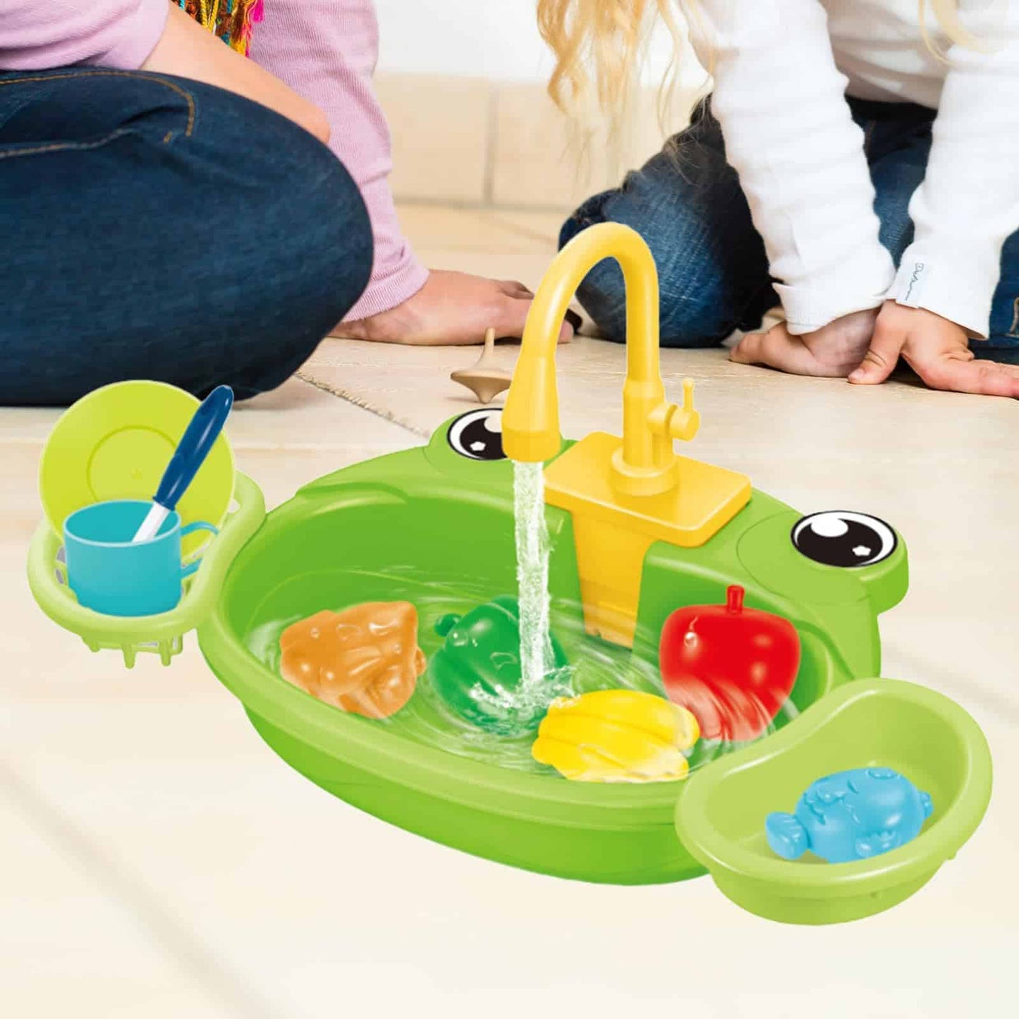 Kitchen Sink Toys, Kitchen Toy Accessories with Running Water, Coordination for, Frog Green