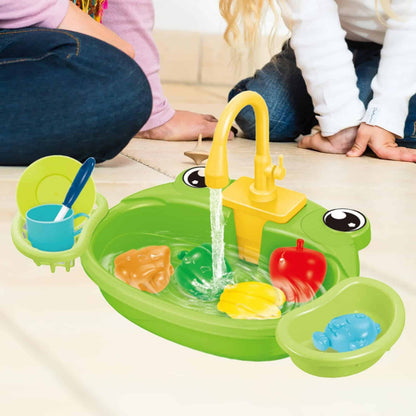 Kitchen Sink Toys, Kitchen Toy Accessories with Running Water, Coordination for, Frog Green