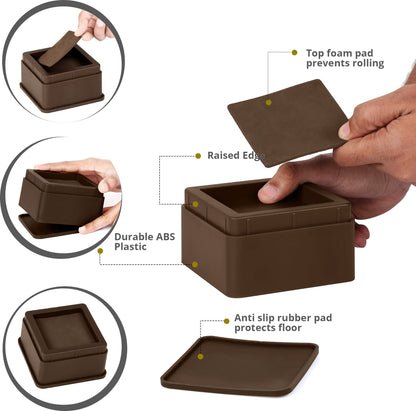 Utopia Bedding Bed Risers 2 Inch - Pack of 8 - Adjustable Furniture Risers 2 & 4 inch - Anti Slip Foam & Rubber Pad - Stackable Bed Lifts Risers Heavy Duty for Sofa, Bed, Table, Couch & Chair (Brown)