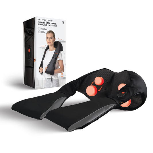 Sharper Image Shiatsu Neck + Back Kneading Massager, Rotating Massage Nodes with Arm Straps, Pain & Tension Relief