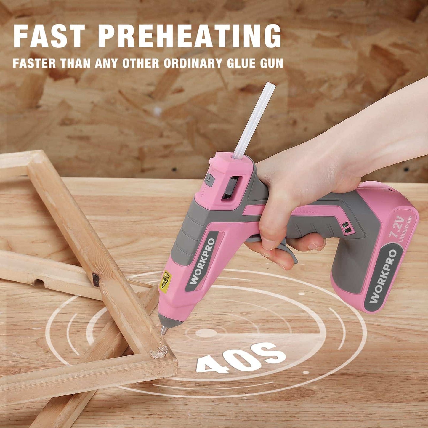 Pink Cordless Hot Melt Glue Gun, 7.2V Rechargeable Fast Preheating Glue Gun Kit with 20 Pc Premium Mini Glue Stick, Automatic-Power-Off Glue Gun for Art, Craft, Decoration - Pink Ribbon
