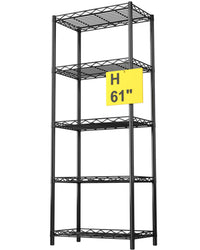 5-Tier Wire Shelving 5 Shelves Unit Metal Storage Rack Durable Organizer Perfect for Pantry Closet Kitchen Laundry Organization in Black,21”Wx14”Dx61”H
