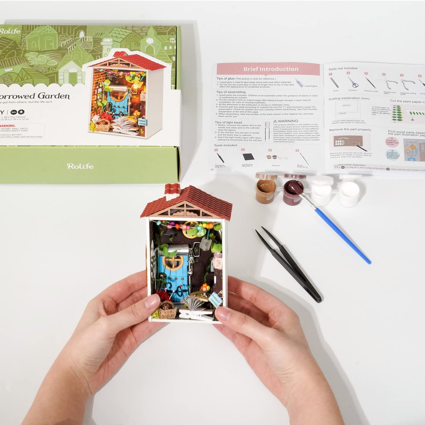 Hands Craft DIY Miniature House Kit | 3D Model Craft Kit | Pre Cut Pieces | LED Lights | Adult Teen | Perfect for Beginners | Mini Town Series: Borrowed Garden (DS013)