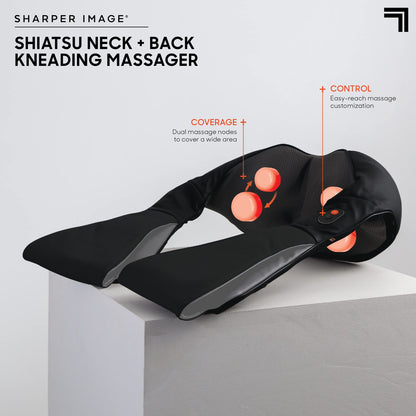 Sharper Image Shiatsu Neck + Back Kneading Massager, Rotating Massage Nodes with Arm Straps, Pain & Tension Relief