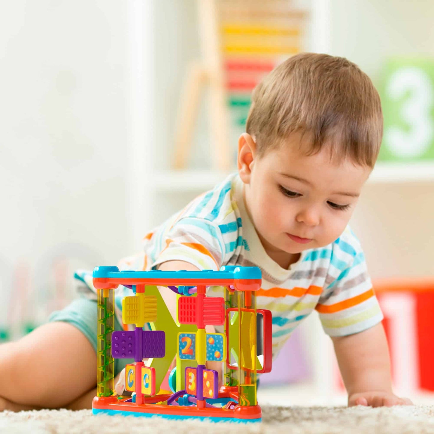 Lollipop Interactive Toddler Activity Triangle - Montessori Toys for Toddlers - Activity Cube for Play and Learning Educational Busy Cube with Shapes, Colors, and Spinners