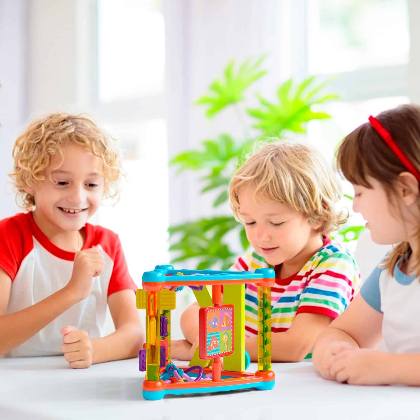 Lollipop Interactive Toddler Activity Triangle - Montessori Toys for Toddlers - Activity Cube for Play and Learning Educational Busy Cube with Shapes, Colors, and Spinners