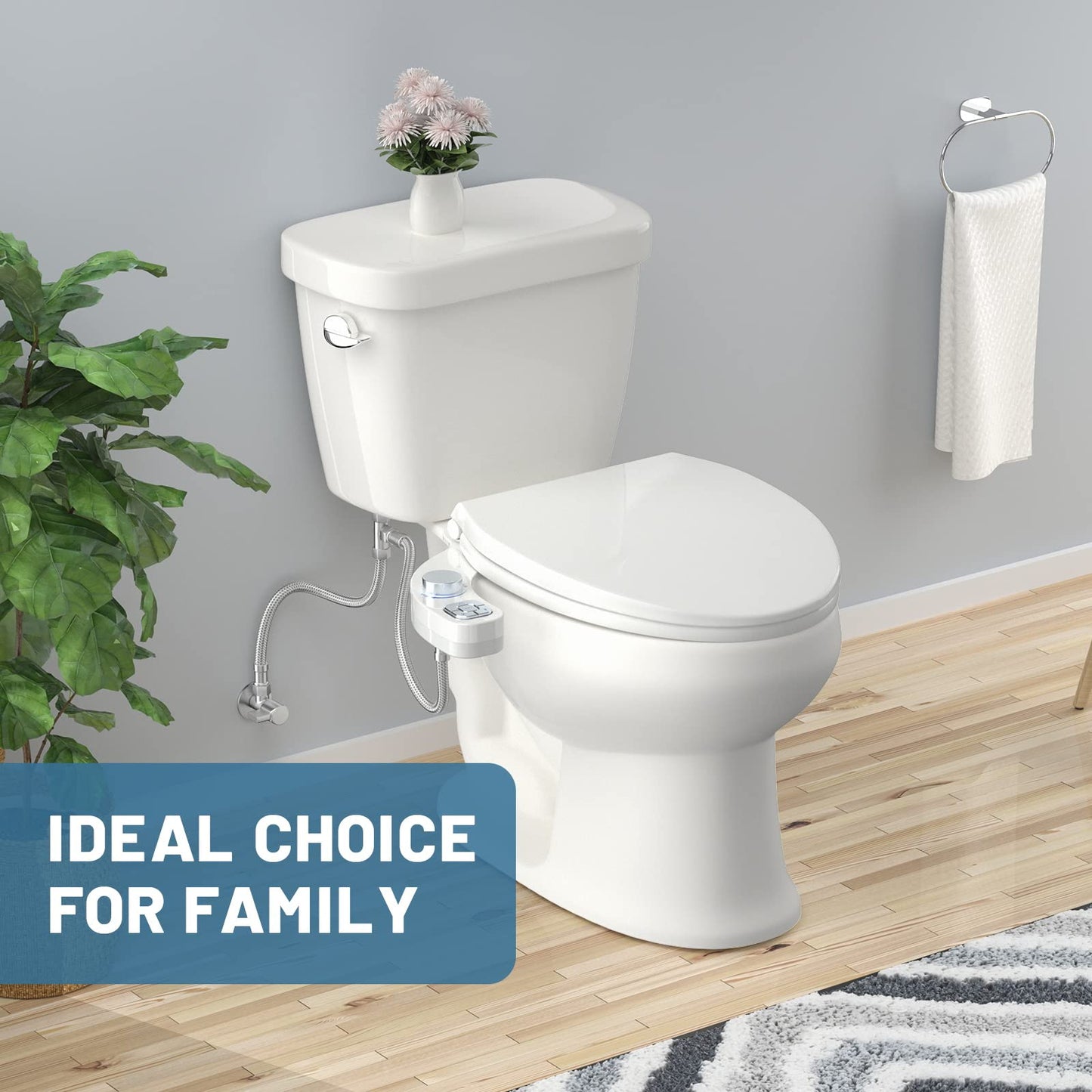 PIKETS Bidet Attachment for Toilet, Dual Nozzle (Frontal and Rear Wash) Non-Electric Fresh Water Bidet Toilet Seat Attachment with Nozzle Self Cleaning, Adjustable Water Pressure (Luxurious Silver)