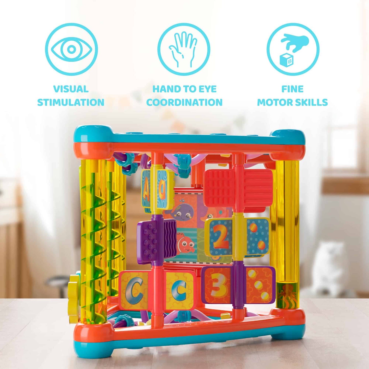 Lollipop Interactive Toddler Activity Triangle - Montessori Toys for Toddlers - Activity Cube for Play and Learning Educational Busy Cube with Shapes, Colors, and Spinners