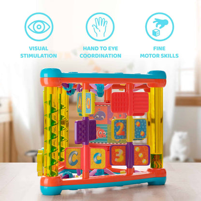Lollipop Interactive Toddler Activity Triangle - Montessori Toys for Toddlers - Activity Cube for Play and Learning Educational Busy Cube with Shapes, Colors, and Spinners