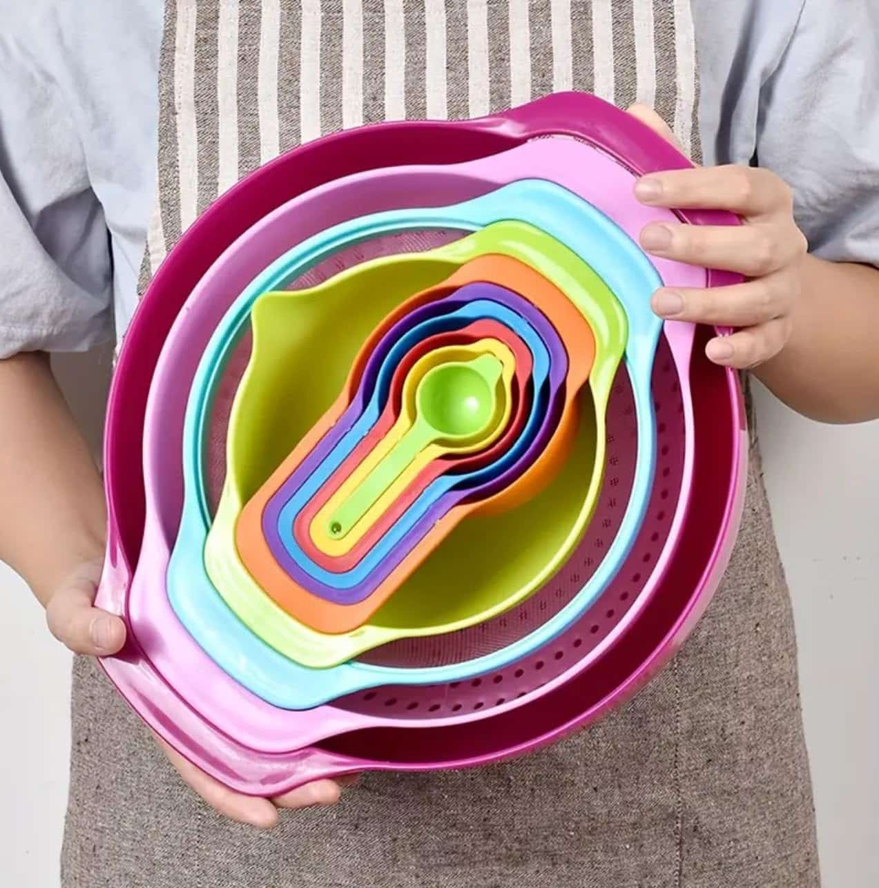 10pcs/Set Mixing Bowl, Colour Measure Cup And Spoons, Salad Bowl Set, Plastic Measuring Cups Set, Large, Many