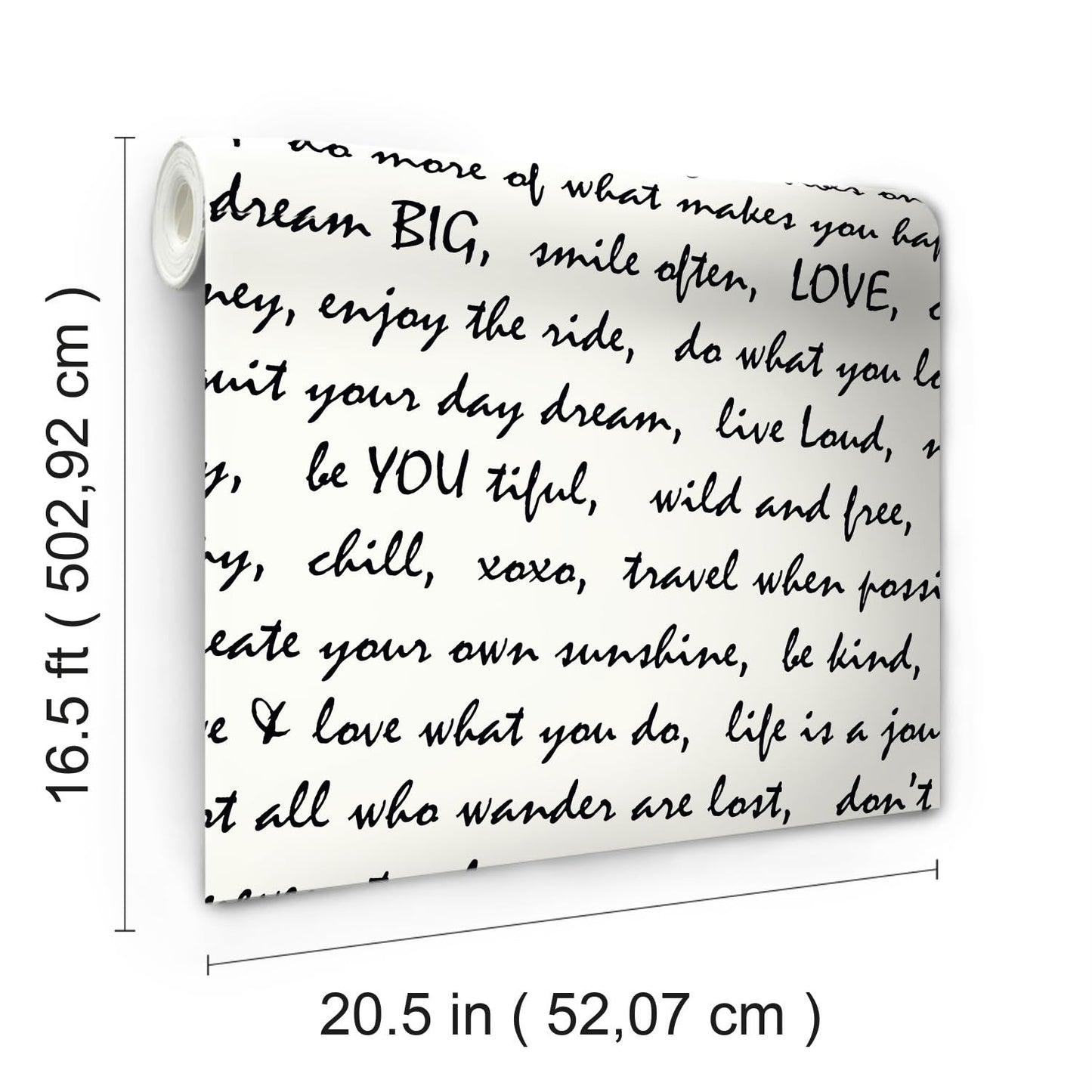RoomMates Black Dream Big Script Peel and Stick Wallpaper 20.5" x 16.5 feet