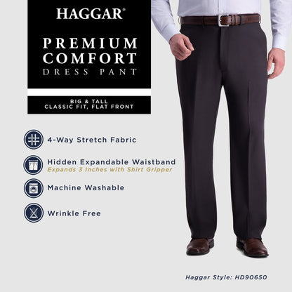 Haggar Men's Premium Comfort Dress Pant Classic Fit Reg. and Big & Tall Sizes, Black BT, 48W x 29L