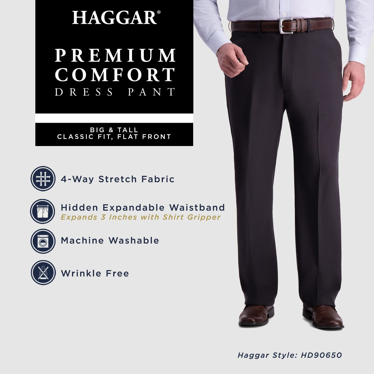 Haggar Men's Premium Comfort Dress Pant Classic Fit Reg. and Big & Tall Sizes, Black BT, 48W x 29L
