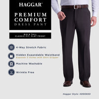 Haggar Men's Premium Comfort Dress Pant Classic Fit Reg. and Big & Tall Sizes, Black BT, 48W x 29L