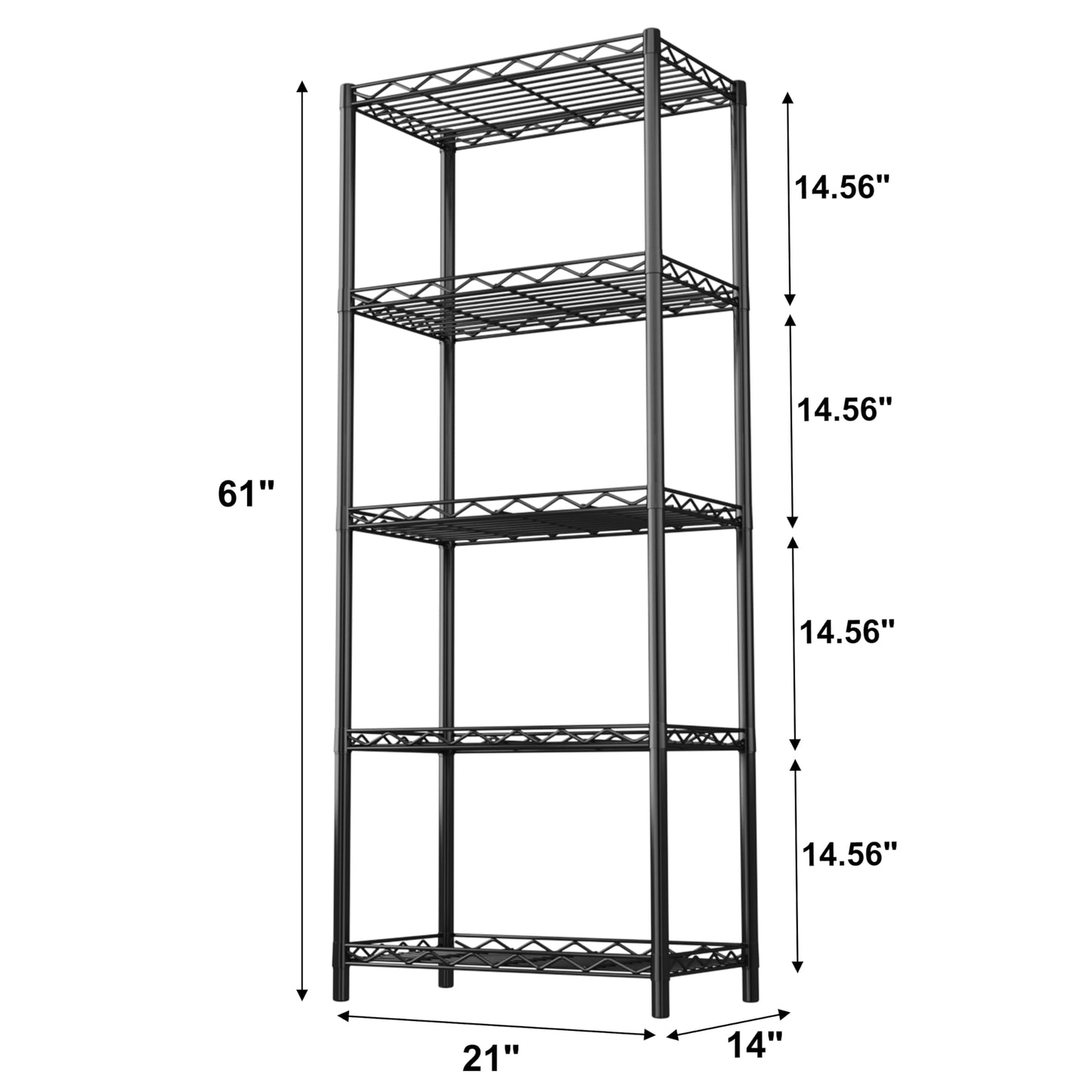 5-Tier Wire Shelving 5 Shelves Unit Metal Storage Rack Durable Organizer Perfect for Pantry Closet Kitchen Laundry Organization in Black,21”Wx14”Dx61”H