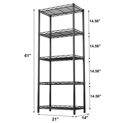 5-Tier Wire Shelving 5 Shelves Unit Metal Storage Rack Durable Organizer Perfect for Pantry Closet Kitchen Laundry Organization in Black,21”Wx14”Dx61”H